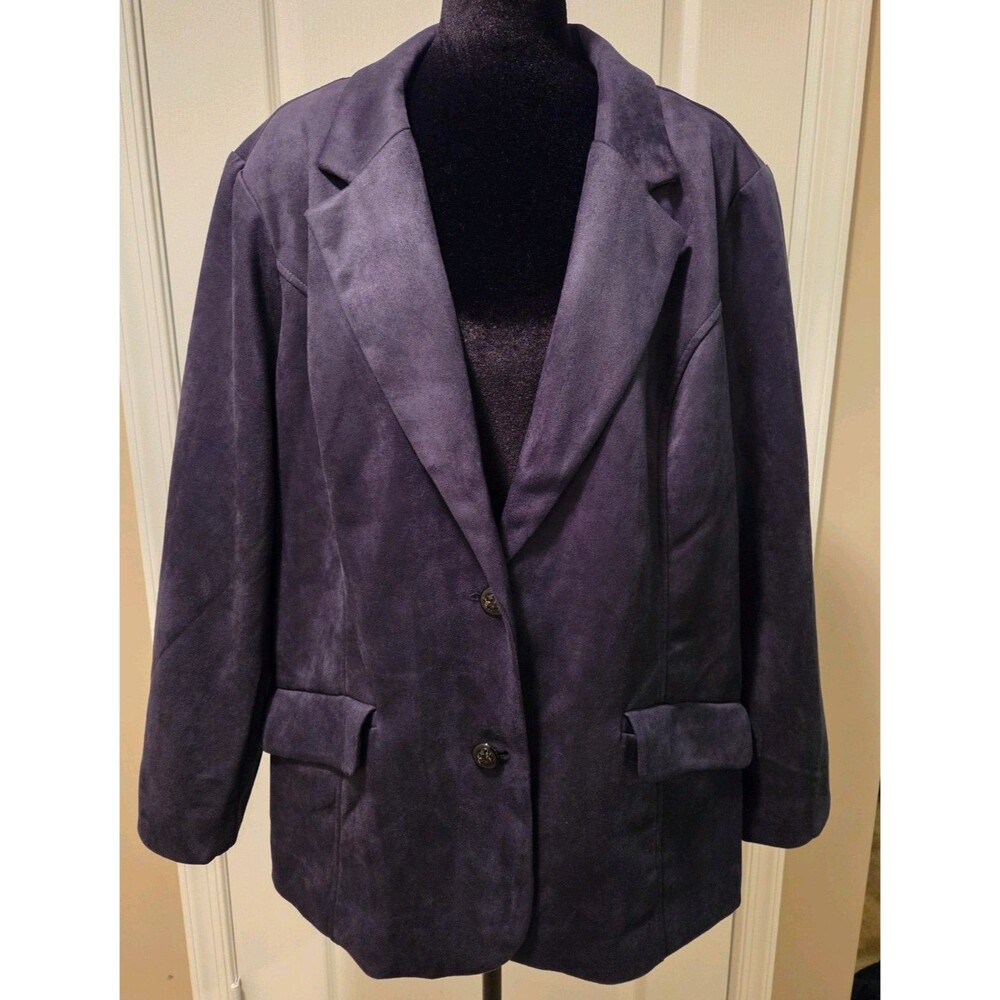 Isaac Mizrahi Live Faux Suede Blazer 2X Navy Blue Paisley Lined Tailored Jacket